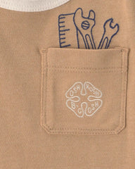 Baby Boy Tools Embroidered Pocket Graphic Tee - Tan