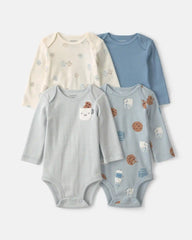Baby Boy 4-Pack Milk & Cookies Long-Sleeve Multipack Bodysuits