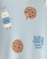 Baby Boy Milk & Cookies 100% Cotton 2-Way Zip Sleep & Play Pajamas - Blue