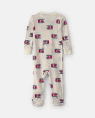 Baby Boy 1-Piece Firetrucks Thermal Snug Fit Footed Pajama - Cream