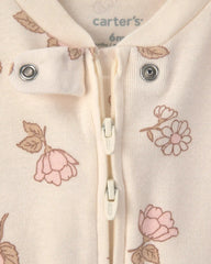 Baby Girl 2-Pack Floral Striped 100% Cotton 2-Way Zip Sleep & Play Pajamas - Pink/Ivory