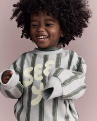 Toddler 'See Ya!' Striped Dolman-Sleeve Sweatshirt - Light Blue/Olive