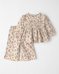 Baby Girl 2-Piece Organic Cotton Smocked Top & Pant Set
