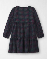 Girls Organic Cotton Dobby Dress in Navy Floral