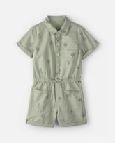 Girls Floral Cargo Romper - Green