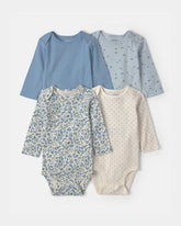 Baby Girl 4-Pack Blueberry Floral Long-Sleeve Bodysuits - Blue