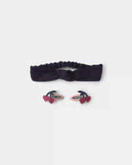Toddler Girl 2-Pack Cherry Headwrap & Hair Clip Set - Navy Blue/Red