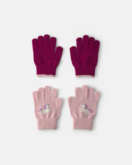 Girls 2-Pack Unicorn Winter Gloves - Pink/Burgundy