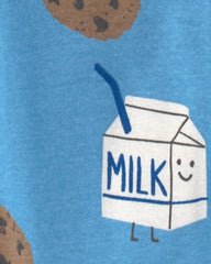 Toddler Boy 1-Piece Milk & Cookies 100% Cotton Snug Fit Pajama - Blue