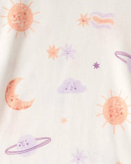 Toddler Girl Space Constellation Tie-Dye 100% Cotton Snug Fit 4-Piece Pajama Set - Purple