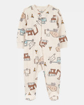 Baby Boy Construction 2-Way Zip Ribbed Sleep & Play Pajamas - Cream