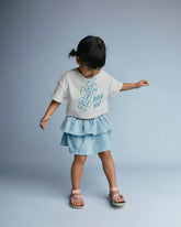 Toddler Girl Smocked Tiered Skirt in Otter Avenue Print - Light Blue/Lime Green