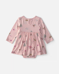 Baby Girl Woodland PurelySoft™ Long-Sleeve Bodysuit Dress - Pink