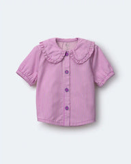 Toddler Girl Peter Pan Collar Top in Stripes - Pink