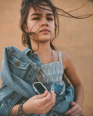 Girls Chambray Floral Smocked Tank Top