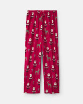 Adult Beige Santa Christmas Fleece Loose Fit Pajama Bottoms - Red