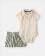 Baby Boy 2-Piece Polo Shirt & Short Set - Cream/Green