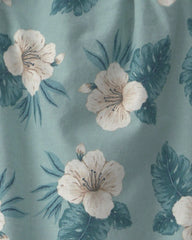 Toddler Girl 2-Piece Linen Top & Short Set Made with Organic Cotton in Blue Hibiscus