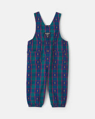 Baby Girl Plaid Bear Overalls - Blue