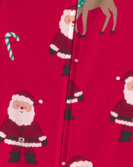Toddler 1-Piece Beige Santa Christmas 100% Cotton Snug Fit Footed Pajama - Red