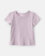 Toddler Girl Logo Embroidered Ribbed Tee - Purple