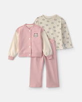 Toddler Girl 3-Piece Cat French Terry Long-Sleeve Layering Set - Pink/White