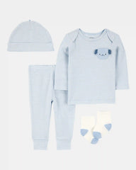Baby 4-Piece Puppy Print Outfit Set - Blue