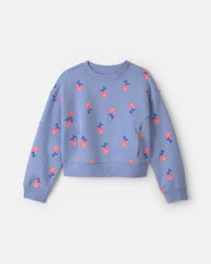 Girls Floral Fleece Pullover Sweatshirt - Blue/Pink