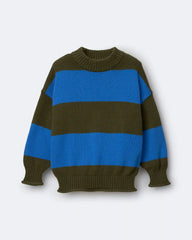 Toddler Mock Neck Sweater in Stripes - Olive/Blue