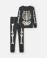 Kids 2-Piece Halloween Glow in the Dark Skeleton 100% Cotton Snug Fit Pajama Set - Black
