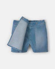 Girls Rainbow Stripe Denim Wrap Skort - Medium Wash