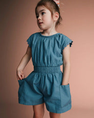 Toddler Girl Ric-Rac Swing Romper with Pockets - Blue