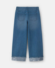 Girls Shine Denim Wide-Leg Jeans - Light Wash