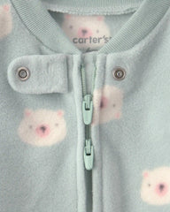 Baby Girl Bear Fleece 2-Way Zip Sleep & Play Pajamas - Green