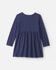 Toddler Girl Bow Long-Sleeve Dress - Navy Blue