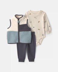 Baby Boy 3-Piece Fox Teddy Fleece Layering Set - Blue