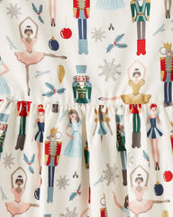 Girls Organic Cotton Dress in Nutcracker Print