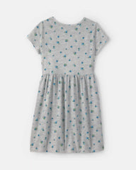 Girls Floral Short-Sleeve Dress - Grey