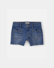 Girls Heart Pocket Denim Shorts - Dark Wash