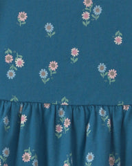 Toddler Girl Floral Short-Sleeve Dress - Navy Blue