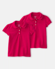 Toddler Girl 2-Pack Uniform Polo Shirts - Red