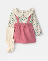 Baby Girl 3-Piece Floral Corduroy Long-Sleeve Dress Set - Pink/Cream