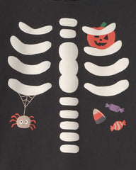 Toddler Boy Skeleton Halloween Hoodie - Black/White