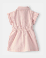 Baby Girl Twill Button-Up Utility Dress - Pink
