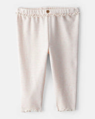 Baby Girl Flutter-Waist Striped Pants - Pink/Cream