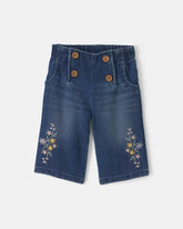 Baby Girl Floral Denim Jeans - Medium Wash