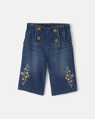 Baby Girl Floral Denim Jeans - Medium Wash