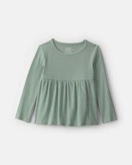 Toddler Girl Long-Sleeve Rib Peplum Top - Green