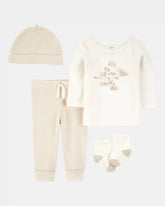 Baby 4-Piece Cloud Print Outfit Set - White/Tan