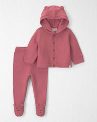 Baby Girl 2-Piece Organic Cotton Sweater Knit Cardigan & Pant Set